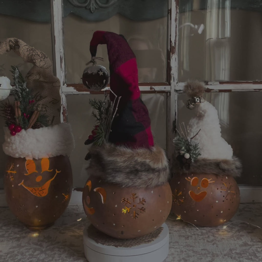 Jingle the Christmas Elf – Handmade Gourd Elf, Rustic Christmas Decor