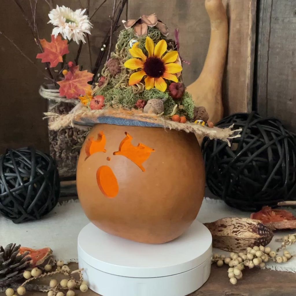 Bee – Woodland Pumpkin Gourd Luminary | Handmade Fairy Decor