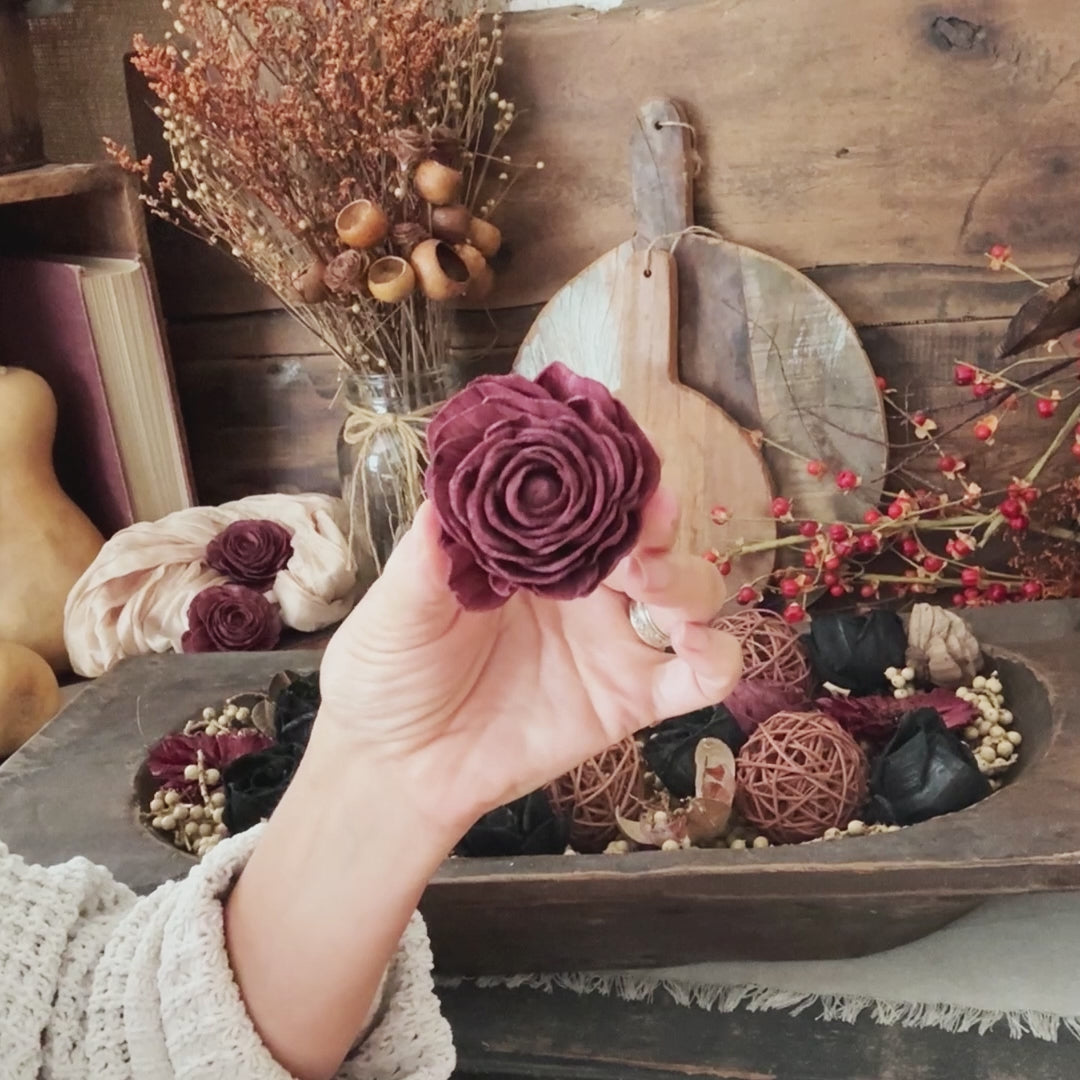 Burgundy Ranunculus Bowl Filler – Rustic Autumn Floral Accents