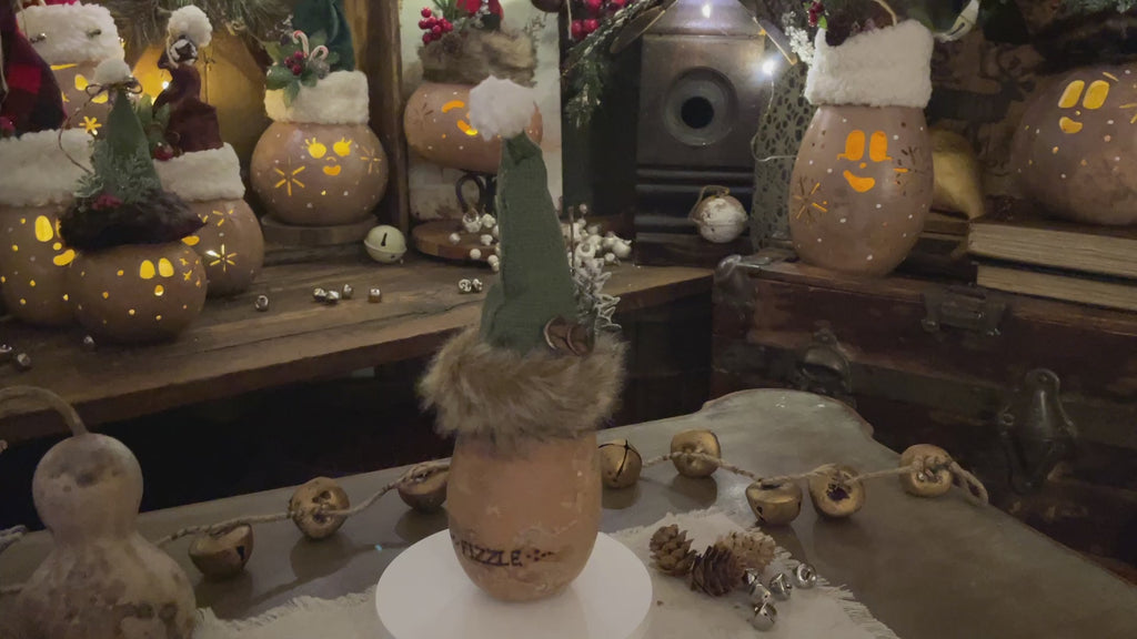 Fizzle the Christmas Elf – Handcrafted Natural Gourd Elf with Battery Candle