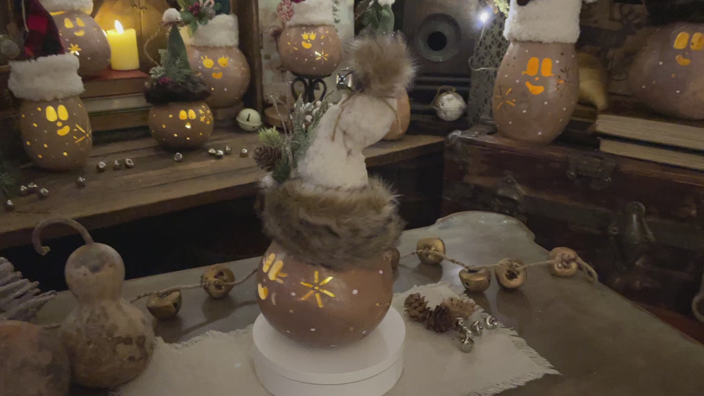 Tinsel the Christmas Elf – Handmade Gourd Elf, Rustic Holiday Decor