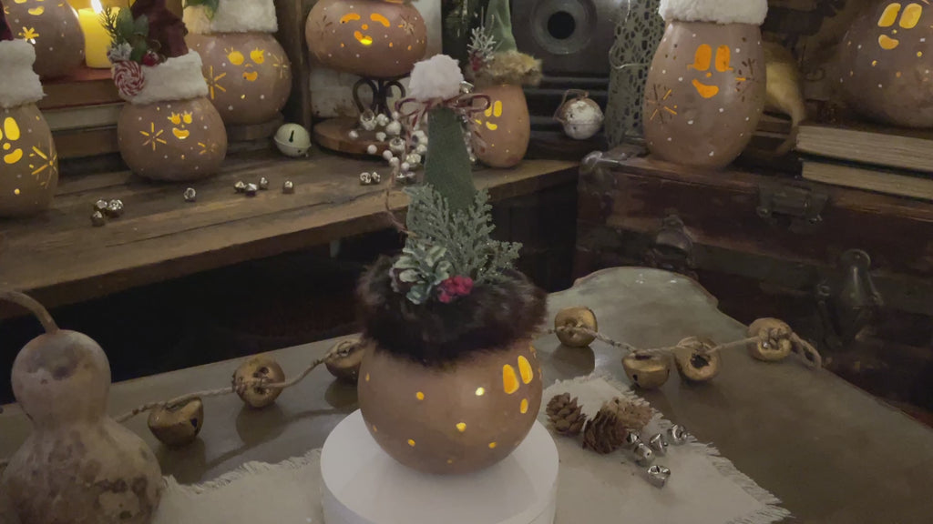 Bing the Christmas Elf – Handcrafted Natural Gourd Elf with Battery Candle