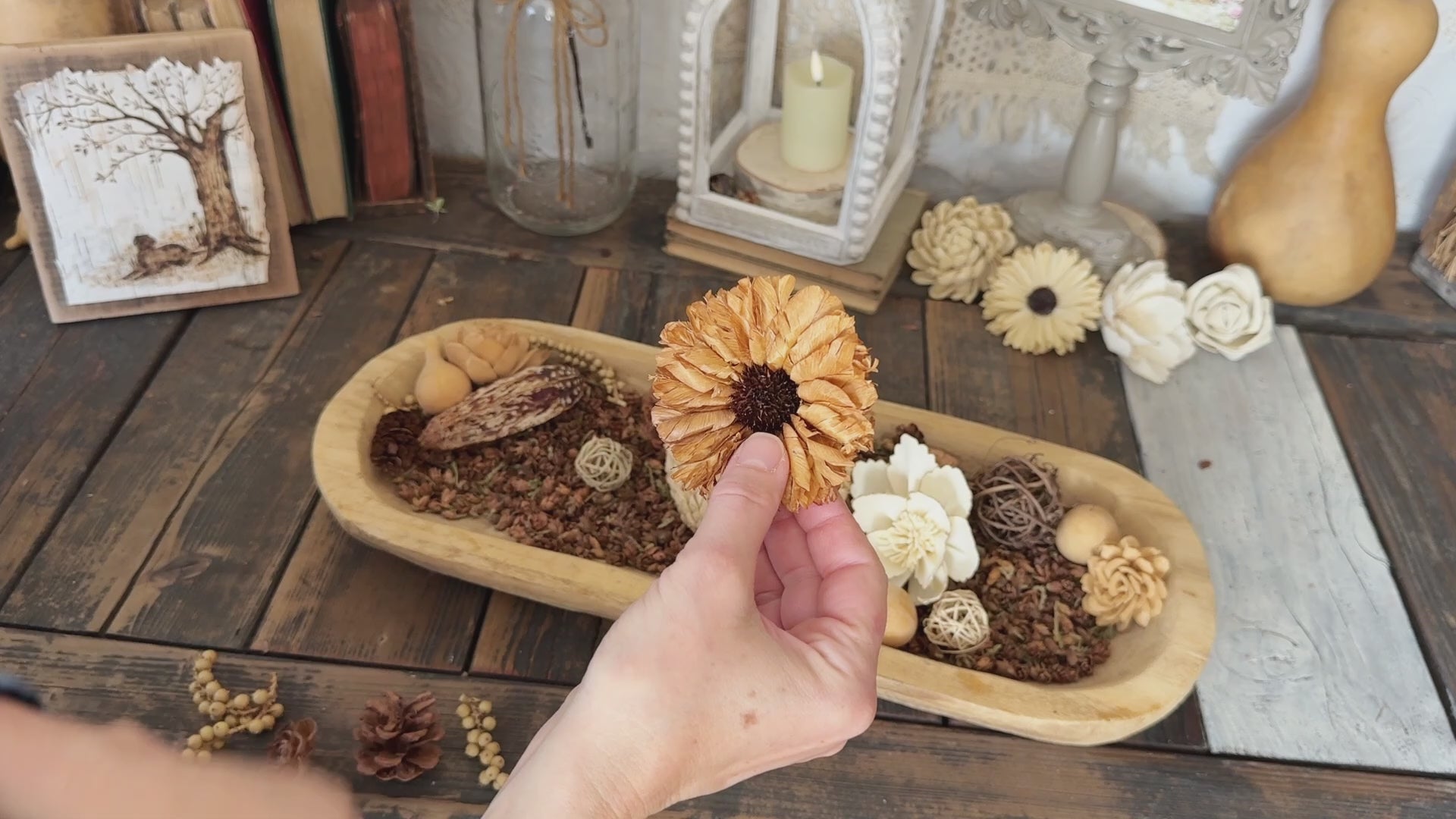Golden Wheat Wood Flowers | Coffee Table Bowl Fillers | Rustic Neutral Home Decor Accent