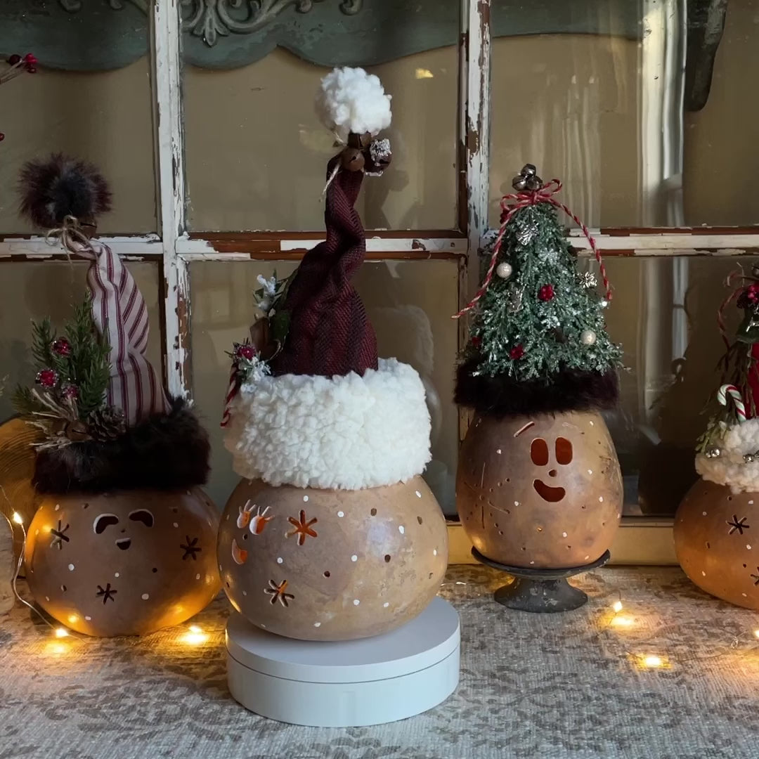 Cocoa the Christmas Elf – Handmade Gourd Elf, Rustic Holiday Decor