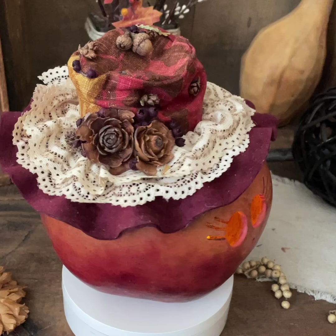 Apple – Whimsical Pumpkin Gourd Luminary | Handmade Fall Decor