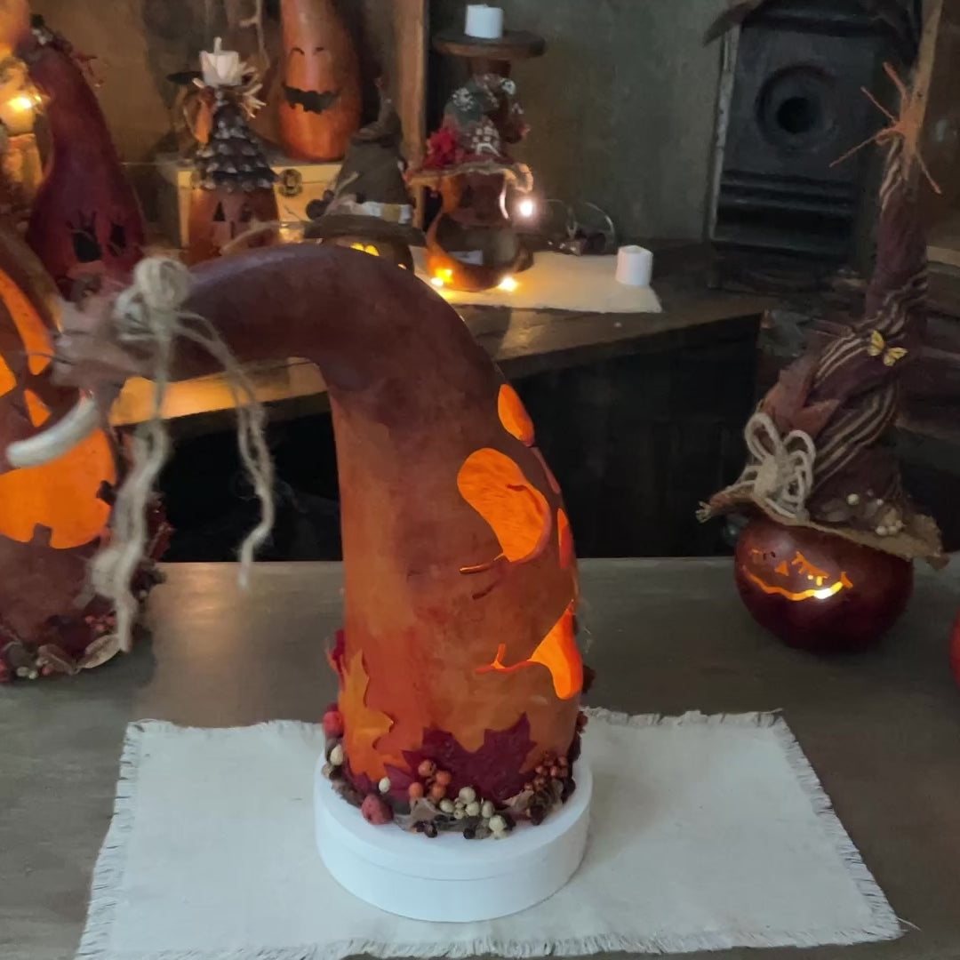 Pearl – Whimsical Hand Carved Pumpkin Gourd with Candle Light