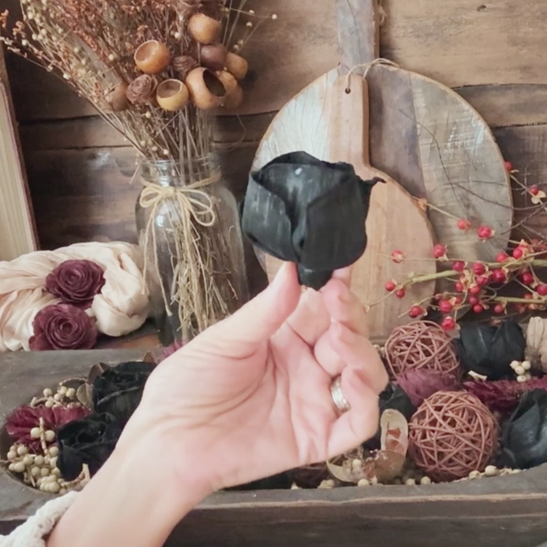 Black Wood Roses – Forever Flowers for Fall Mantles & Dark Goth Tablescapes