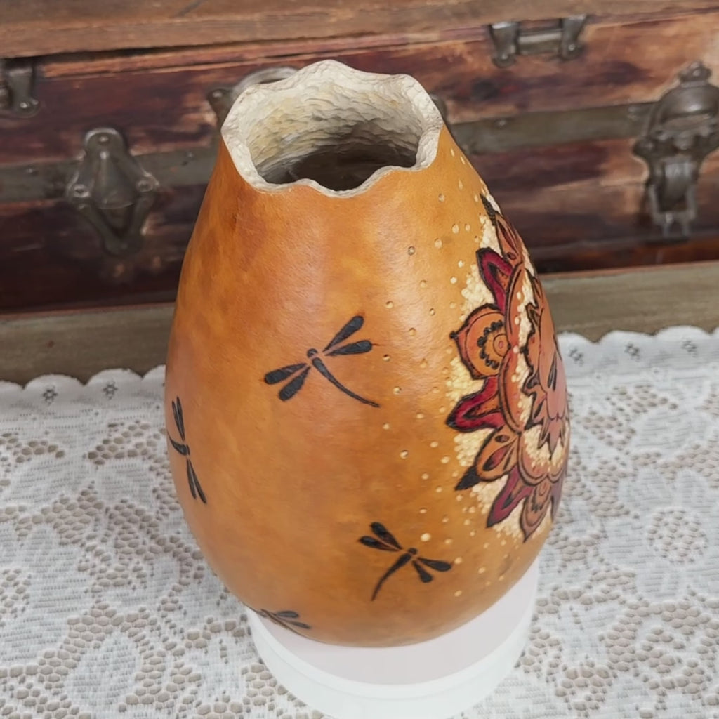 Handmade Dragonfly Gourd Vase – Rustic Nature-Inspired Home Décor