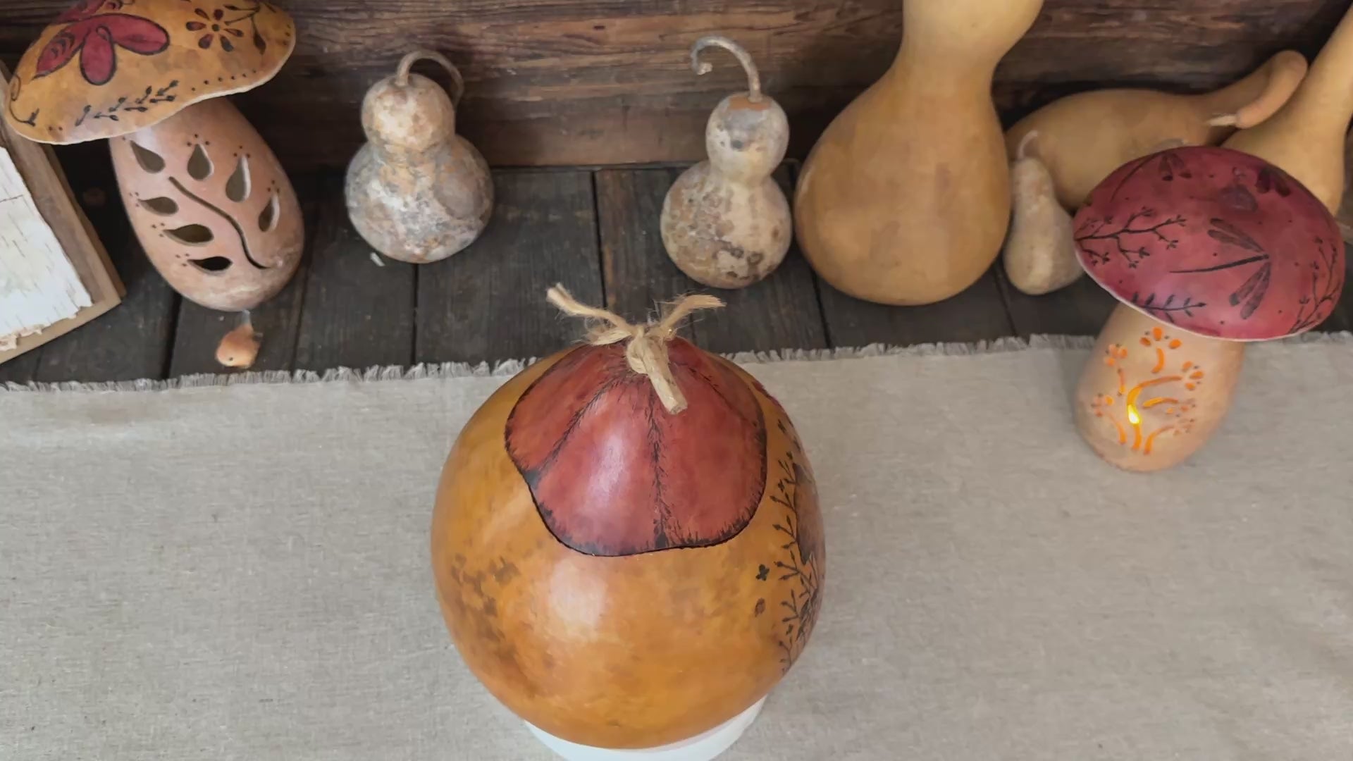 Personalized Dog Gift – Handcrafted Gourd Light Table Centerpiece with Butterfly Artwork