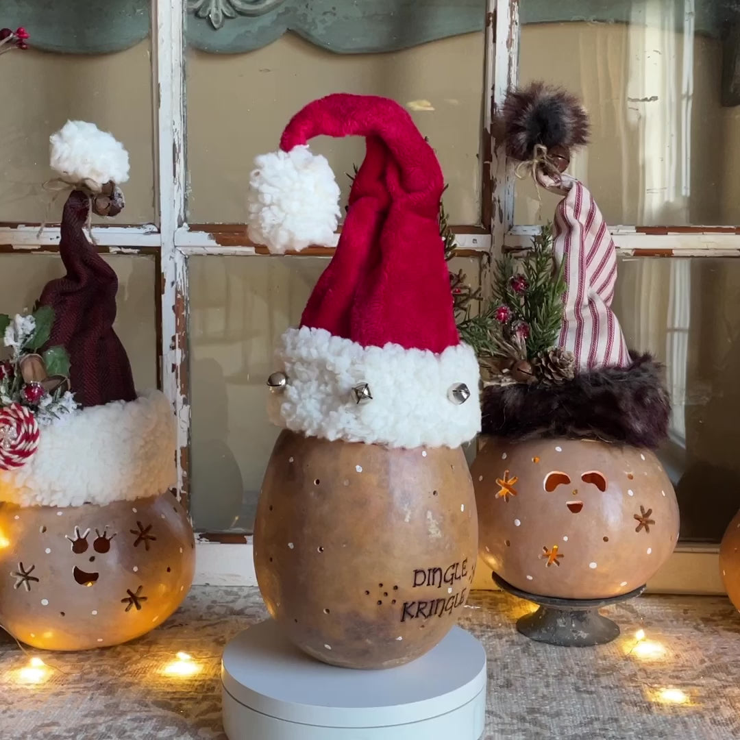 Dingle Kringle Christmas Elf – Handmade Lighted Gourd Decor