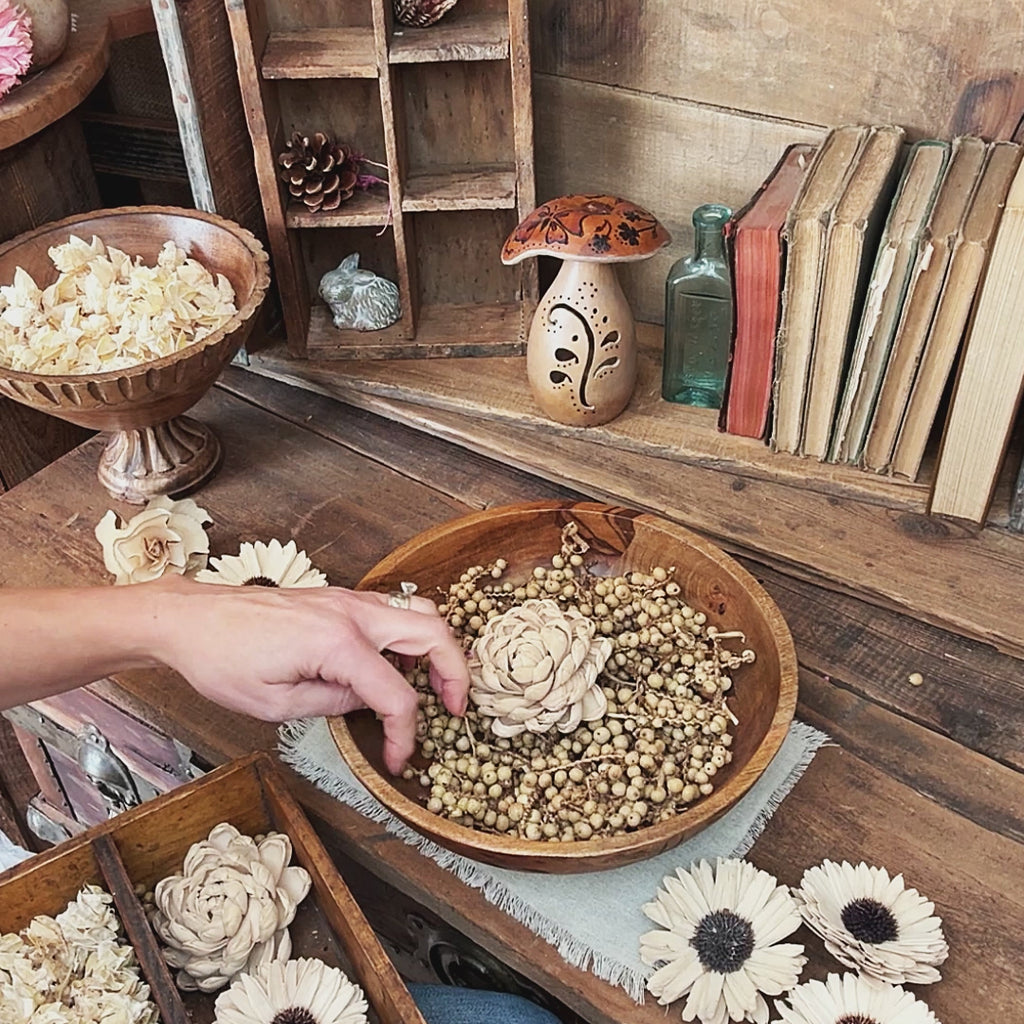 Sandy Beige Wood Flower Blossoms – Natural Bowl Fillers & DIY Centerpieces